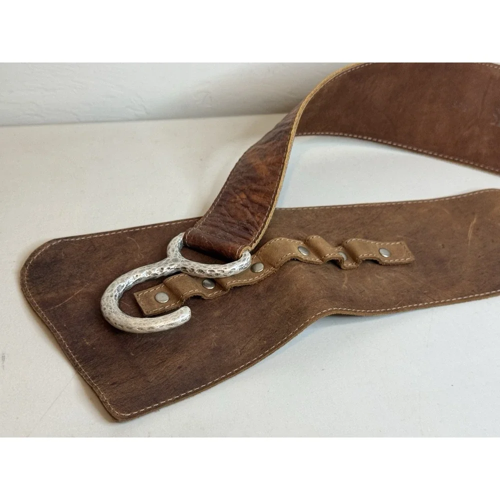 Leatherock Brown Suede Leather Belt Decorative Antique Silver Toned Buckle Tobacco Brown Suede Belt with Antique Silver Western Buckle main image 3